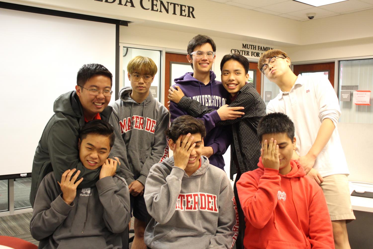 Wednesdays are for the Boys: From left to right, senior Tim Tian, junior Zipeng (Lester) Zhao, junior Nathan Cole, junior team captain Aiden Nguyen, senior Yunqi (Murphy) Chu, junior Travis Tran, junior Dylan Ebuhardt and junior Matthew Vu pose for a photo.