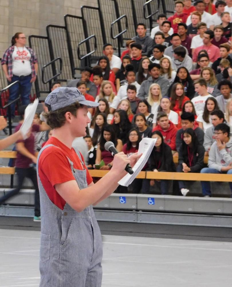 ASB Vice President Alden Hodgdon announces academic teams at the beginning of the Renaissance Rally.  