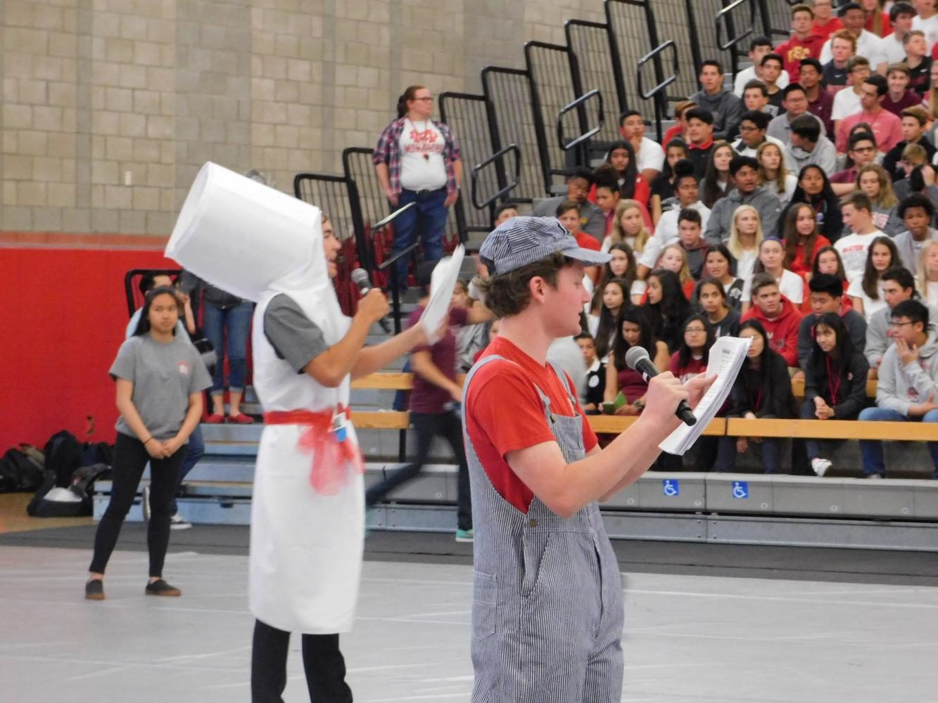 ASB President Graham McGee and ASB Vice President Alden Hodgdon pump up the crowd.