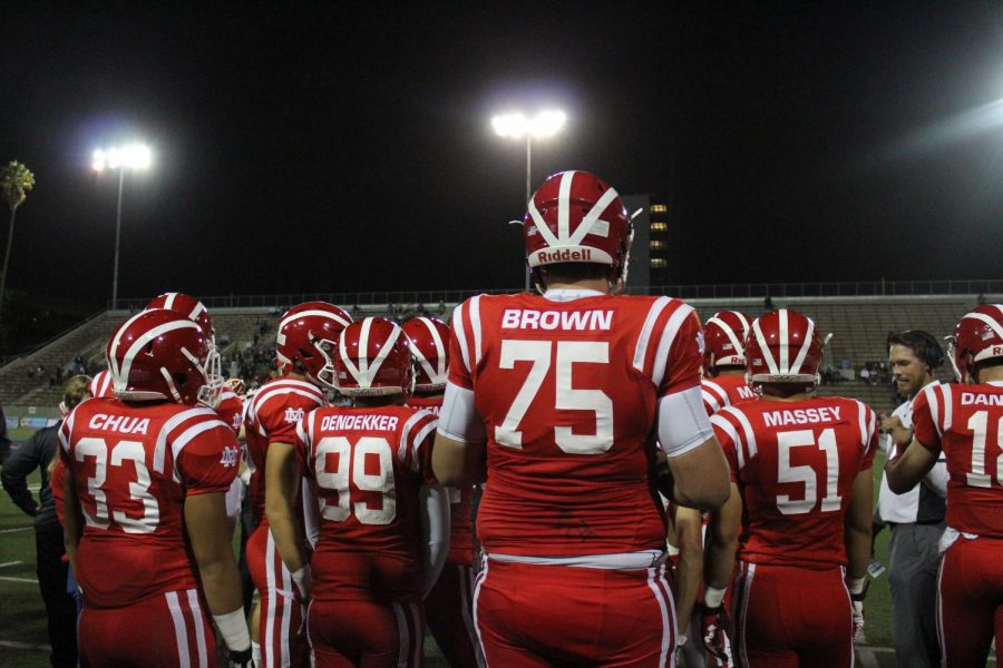 FIRST QUARTER: Senior offensive tackle Tommy Brown prepares to play against JSerra.
