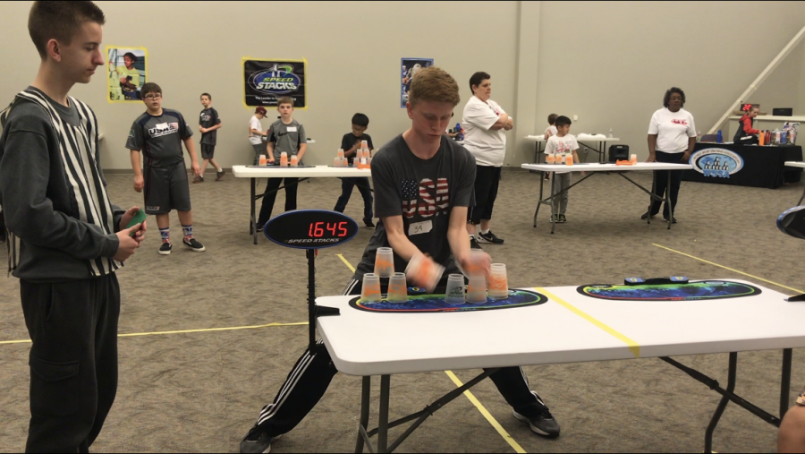 FASTSTACKER: Cameron Fetter competes in a Sacramento tournament in the 3-6-3. Fetter clocked in a 2.182 in this event. My friends and family... are extremely supportive and drive me to tournaments and have been there for me, Fetter said.