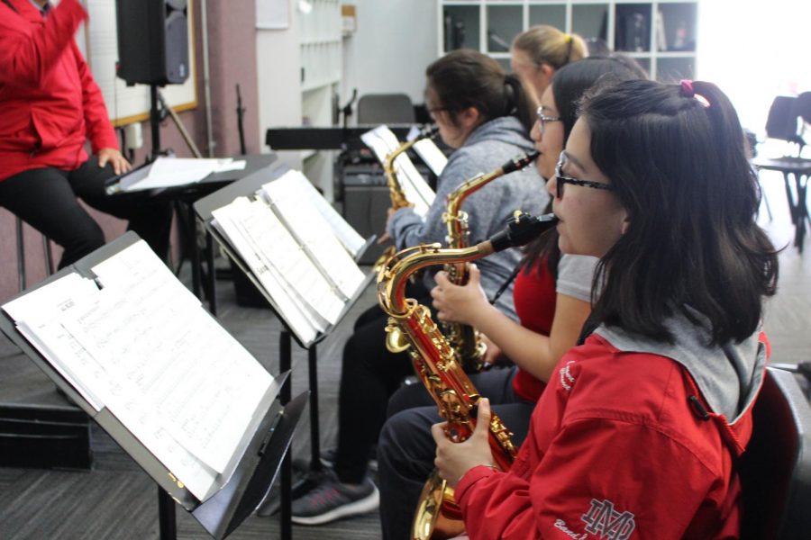 PRACTICE MAKES PERFECT: Saxophone players within the Jazz Band practice in preparation for the annual Red Hot Jazz event on April 13. 