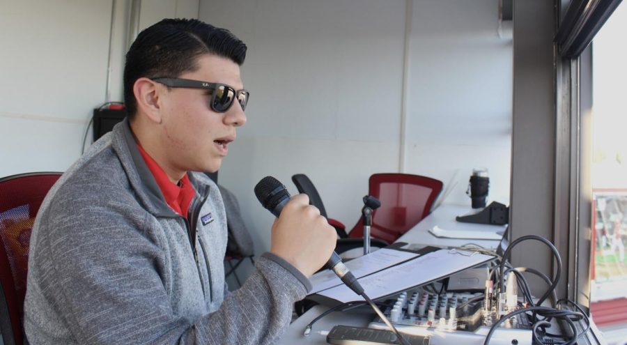 DOING IT ALL: As aspiring public announcer Omar Villanueva Jr. works towards his goal of a career in professional sports, he balances school, work, and announcing for the Mater Dei varsity boys’ lacrosse and baseball teams up to 3 times a week. “A typical day [for me] would be getting up around 4 AM to go to work since I work at Amazon,” Villanueva Jr. said. “Im a supervisor there for the quality department. Then lets say I do have a game for Mater Dei, Ill get off work a little early and then get ready, drive over to Mater Dei, and announce a game.” He is also a student at Mt. San Jacinto College and is currently finishing his associates degree. “[If] I dont have a game, Ill be doing schoolwork in the afternoon,” Villanueva Jr. said.