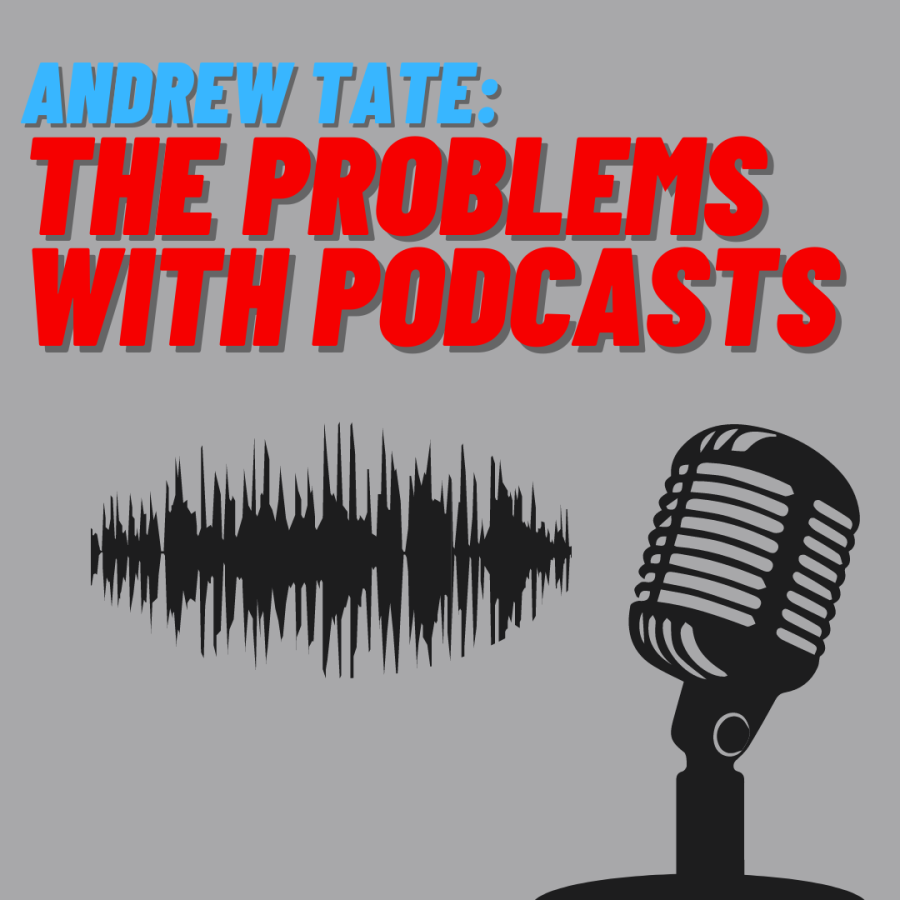 THE PROBLEMS WITH PODCASTS With the rise of podcasts as a social media platform, sensations like Andrew Tate have shown the dangers of having a voice without having to show your face. Teachers and parents alike have used social media to share the effects creators like Tate have had on young students that listen to them. Teachers urge parents to watch what their children are consuming on the internet and teach them the importance of media literacy. 