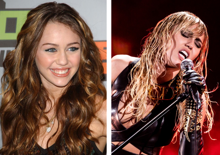 (BRIGHTER THAN THE PAST) Miley Cyrus being shown during  her time on Disney Channel, playing the hit character Hannah Montana to being shown during her current stardom. Cyrus has built herself a separate career from her prior Disney career and still thrives to this day as a hit singer. 