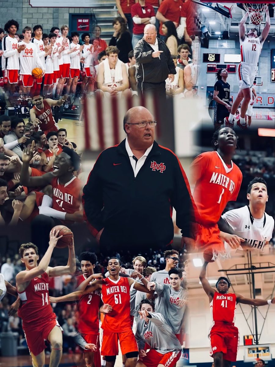 BUILT TO WIN: Mater Dei’s basketball dynasty is built on intensity, unity, and a relentless pursuit of excellence under legendary Head Coach Gary McKnight. From sideline leadership to clutch moments on the court, the Monarchs’ tradition is defined by discipline, preparation, and winning at the highest level. Decades of championships and elite talent reflect a program where expectations never drop and pride runs deep. “The one thing I like is I like to have fun, and so we try to have a good time with our team.” McKnight said. Photo Illustration by David Boulos 