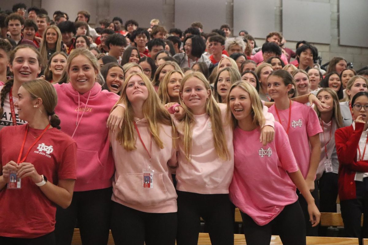 GET UP Students laugh and dance at a school rally. All the events and rallies hosted by ASB help bring students together and make school an enjoyable place to be. Senior Maddy O’Connor believes ASB keeps everything together and the school spirit alive. “A lot of things wouldn't be as organized [without ASB] and it'd be kind of boring,” O’Connor said. “ASB brings joy to Mater Dei, and pretty much [all things] cool.”